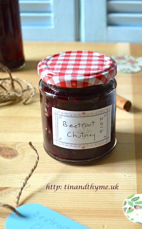 Beetroot Chutney Recipe. A fruity and warming preserve that's easy to make and a delicious accompaniment to all sorts of things, but especially cheese. Also makes a welcome gift to any beetroot lover. #TinandThyme #BeetrootRecipe #HomemadeChutney #EasyRecipe #preserving #chutney #beetroot #vegan Beet Chutney, Beetroot Chutney Recipe, Beetroot Relish, Relish Sauce, Beetroot Recipes, Relish Recipes, Chutney Recipe, Jam And Jelly, Homemade Jam