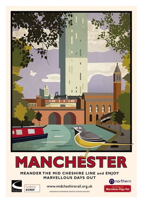 Travel to Manchester Manchester Travel, Manchester Art, Transportation Poster, Tourism Poster, Railway Posters, Poster City, Retro Travel Poster, Vintage Travel Poster, Urban Setting