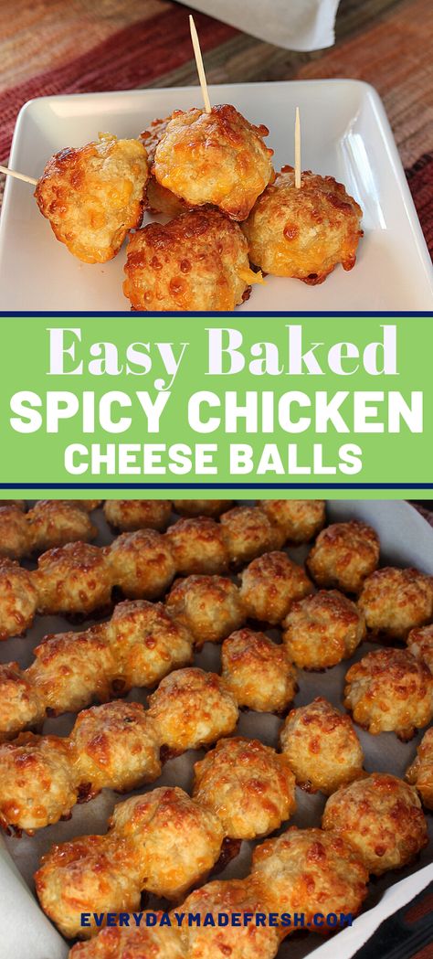 Chicken Cheese Balls, Spicy Baked Chicken, Chicken Balls, Spicy Appetizers, Fun Dinner, Spicy Cheese, Chicken Appetizers, Shredded Chicken Recipes, Sausage Balls