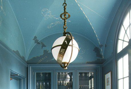 Zodiac Pendant, Antiqued Brass - Visual Comfort & Co. - Brands | One Kings Lane Solar System Chandelier, Blue Room Inspiration, Regency Aesthetic, Star Chandelier, Affordable Modern Furniture, Outdoor Furniture Decor, Colored Glassware, Zodiac Pendant, Blue Rooms