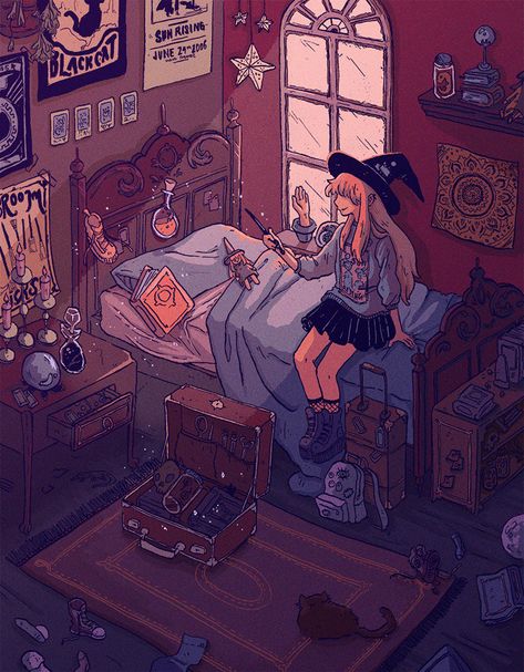 Studies in the Occult A Drawing, A Girl, A Woman, Witch, Bed, Art