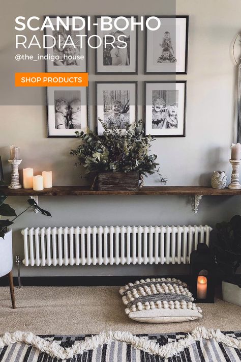 Looking for a radiator to suit your scandi-boho decor? Take a look at our beautiful customer homes for inspo! #homeideas #homedecor #scandiboho Radiators Living Room, Radiator Shelf, Horizontal Radiators, Hallway Inspiration, Hallway Designs, Column Radiators, Casas Coloniales, Hall Decor, Beautiful Living Rooms