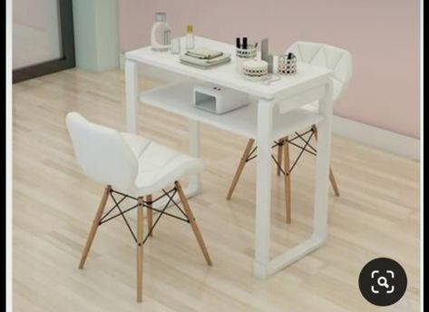 Nail Chair Ideas, Diy Manicure Table, Nails Table Ideas Salons, Nail Table Ideas At Home, Manicure Table Ideas, Nail Table Set Up, Nail Station Ideas Small Spaces, Small Nail Salon Ideas, Small Nail Salon