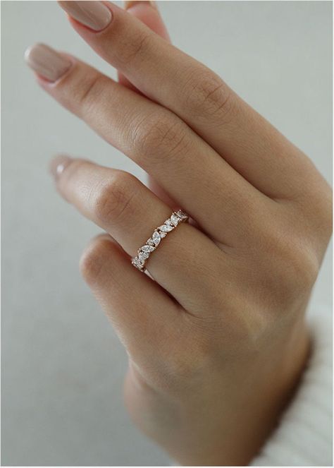 Stackable Wedding Rings Marquise, Marquise And Round Diamond Ring, Marquise Diamond Band, Silver Diamond Wedding Band, Wedding Bands For Women With Engagement, Marquise Wedding Band, Promise Ring Band, Delicate Wedding Band, Forever Ring