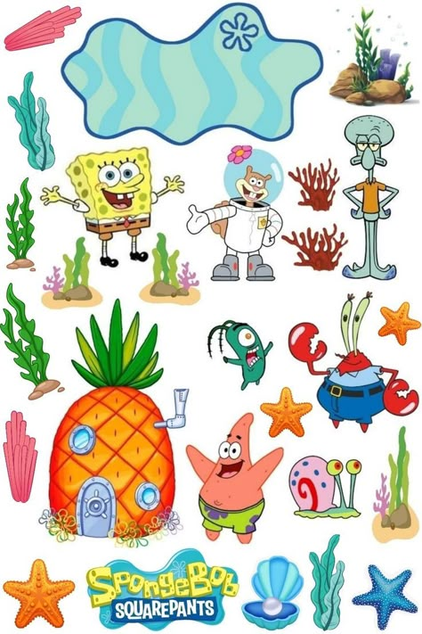 Spongebob Topper Printable, Sponge Bob Cake Topper Printable, Spongebob Cake Topper Printables Free, Spongebob Cake Topper Printable, Spongebob Stickers Printable, Happy Birthday Spongebob, Spongebob Happy, Spongebob Squarepants Cake, Spongebob Birthday Cake