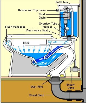 How a Toilet Works & Toilet Plumbing Diagrams | HomeTips Toilet Plumbing Diagram, House Drainage System, Toilet Plumbing, Plumbing Diagram, Clogged Toilet, Toilet Repair, Coastal Dining, Plumbing Drains, Plumbing Installation