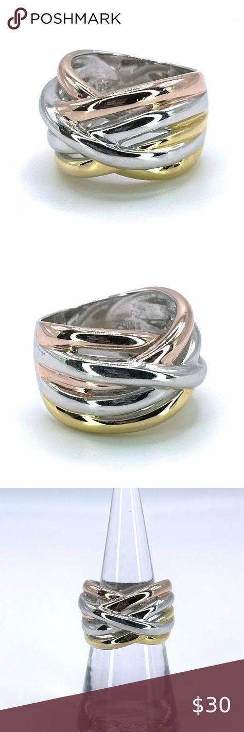 Statement Tri-Color Gold, Silver, Copper Ring | Size 6 Copper Accents, Copper Ring, Copper Rings, Tri Color, Statement Ring, Statement Jewelry, Jewelry Collection, Ring Size, Copper