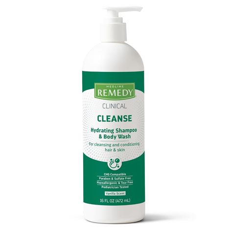 Medline Remedy Clinical Hydrating Shampoo & Body Wash (16 fl oz), Vanilla Scent, Cleanser, No-Rinse, Adults, Kids, Shower Or Bedside, Dimethicone, Sulfate Free Towel Dry Hair, Hair Clinic, Vanilla Scent, Hydrating Shampoo, Cleansing Gel, Sulfate Free, Dry Shampoo, Hair Shampoo, Hair Skin