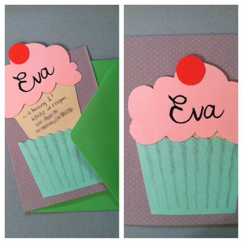 Cupcake Einladung                                                       … Cupcake Invitations, Birthday Cards Diy, Cupcake Party, Diy Birthday, Diy Cards, Homemade Cards, Kids Birthday Party, Party Time, Diy For Kids