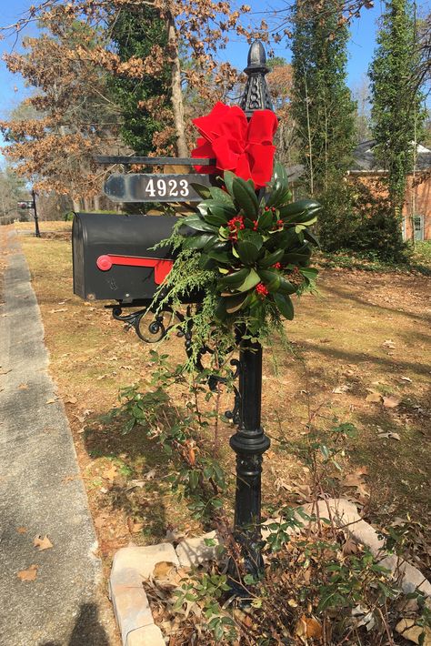 Mailbox Saddle, Christmas Mailbox Decorations, Christmas Mailbox, Large Mailbox, Sugar Cones, Mailbox Decor, Christmas Mail, Fraser Fir, Christmas Swags