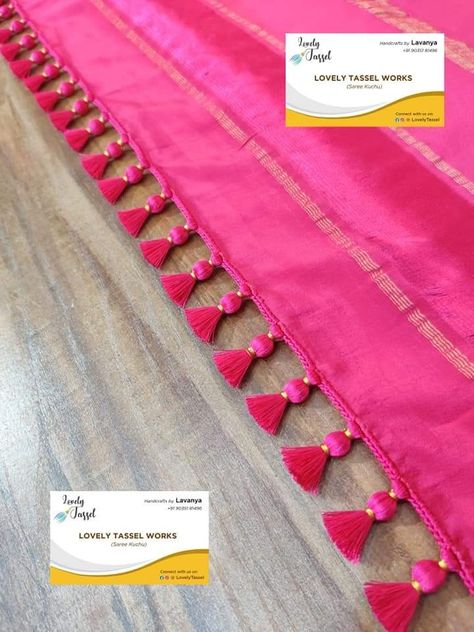 Saree Dori Designs, Latkan Designs For Sadi, Maggam Work Saree Kuchu Designs, Sari Gonde Design, Saree Palav Latkan, Saree Resa New, Gonda For Saree, Saree Knots Designs, Saree Resa New Design