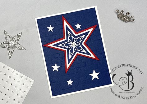 Stitched Stars on Bricks | Queen B Creations Patriotic Cards, Military Cards, Hand Stamped Cards, Masculine Birthday Cards, Star Cards, Cricut Cards, Star Stitch, Queen B, Male Cards