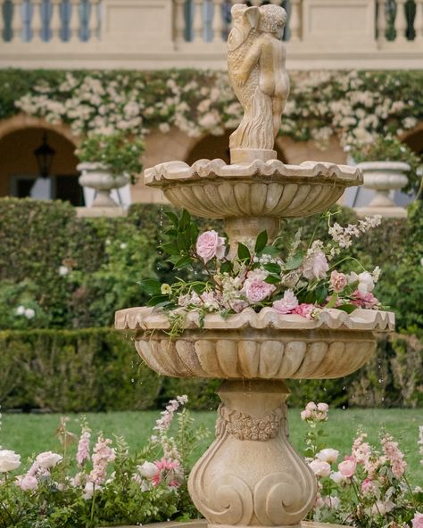 Fountain, roses, afternoon party in the garden. #bride #santaynezvalley #santaynezweddings #losolivos #centralcoastweddings #santabarbaraweddings #santabarbaraweddingflorist #montecitoweddings #santaynezweddingflorist #weddings #ibt #garden #fineartweddings #montecito #montecitowedding Romantic Fountain, Wedding Fountain, Party In The Garden, Afternoon Party, Rose Garden Wedding, Santa Ynez Valley, Pumpkin Queen, Santa Ynez, Garden Fountain