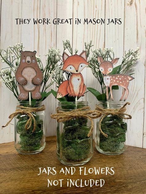 "Free Shipping  Woodland animals centerpiece set of 8 Great for a woodland party or baby shower  This listing is for woodland animals attached to pastry sticks. These animals are perfect for centerpieces, cakes, diaper cakes or an other ideas that you may have. These animals are much larger than cupcake toppers. See description and measurements below. CONSTRUCTION: make from heavyweight cardstock  The animals are attached to an 8 inch pastry sticks Height of animals in inches BEAR       4.9  Dee Woodland Animals Centerpieces, Woodland Shower Centerpiece, Woodland Theme Table Decor Centerpieces, Woodland Theme Party Decorations, Boy Baby Shower Ideas Forrest, Woodland Baby Shower Table Centerpieces, Baby Animal Theme Baby Shower Ideas, Woodland Animal Baby Shower Ideas, Forest Animal Baby Shower Ideas