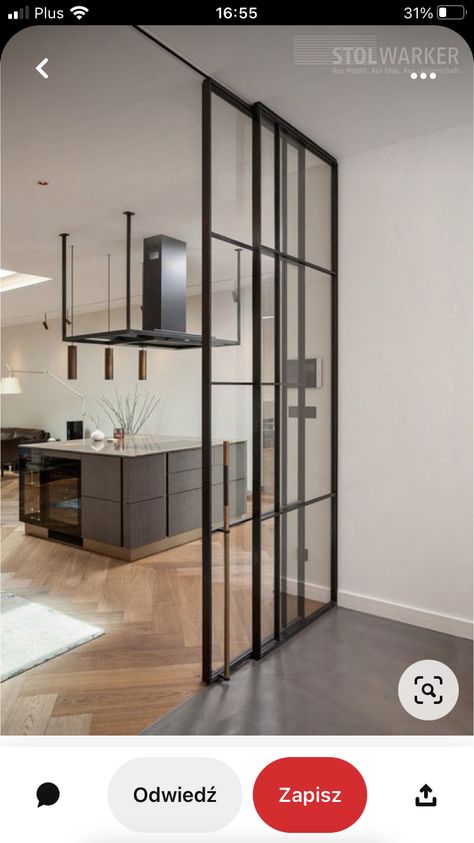 Pintu Interior, Loft Door, Glass Doors Interior, Sliding Doors Interior, Kitchen Area, Home Room Design, Glass Doors, House Inspo, Interior Design Kitchen