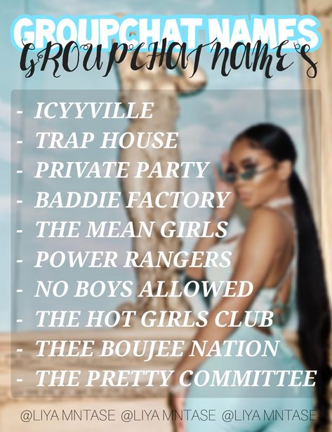 Group Page Name Ideas Rpw, Girls Squad Names Ideas, Girl Groupchat Names Ideas, Squad Names Ideas List, Trio Groupchat Names, Gc Names Ideas For 3 People, Baddie Business Name Ideas, Groupchat Names Ideas, Squad Names Ideas