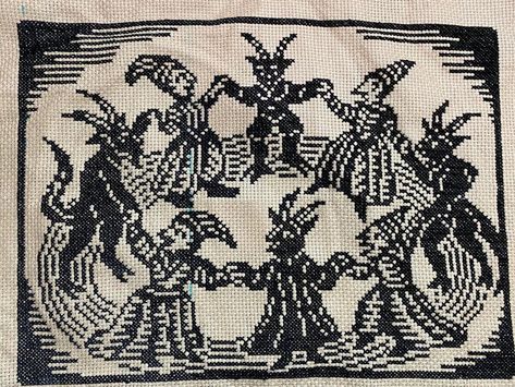 Demon Cross Stitch, Cross Stitch Medieval Pattern, Medieval Cross Stitch Patterns, Gothic Cross Stitch Patterns, Medieval Cross Stitch, Medieval Crochet, Cross Stitch Witch, Goth Cross Stitch, Gothic Cross Stitch