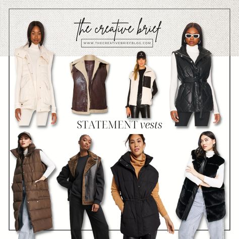 Winter faux leather vests, shearling vests, winter style, vest outfit, puffer vest, faux leather puffer vest, long vest, amazon vest Shearling Vests, Outfit Puffer Vest, Leather Vests, Faux Leather Vest, Vest Outfit, Style Vest, Shearling Vest, Vest Outfits, Blank Nyc