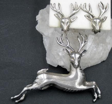 Vintage Sterling Leaping Stag Brooch and Earring Set Figural Jewelry, Stag Deer, Clip Earring, Silver Gold Jewelry, Vintage Jewelry Sets, Art Nouveau Jewelry, Vintage Brooch, Clip Earrings, Curly Hairstyle