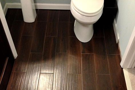 Wood Bathroom Floor, Minimalist Bathroom Furniture, Fake Wood Flooring, Ugly Bathroom, Faux Wood Flooring, Dark Wood Bathroom, Wood Floor Bathroom, Decorating Rules, Attic Renovation Ideas