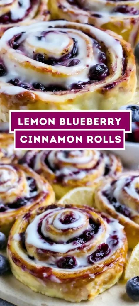 Blueberry Sweet Rolls, Blueberry Cinnamon Rolls, Lemon Blueberry Bread, Cinnamon Roll Dough, Blueberry Desserts, Blueberry Cream Cheese, Sweet Buns, Delicious Cream, Sweet Rolls