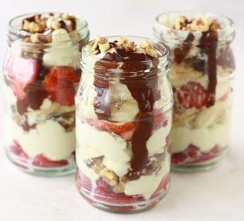 And You Can Top It All Off With A Banana Split Parfait  | 18 Mind Blowing Hacks For Food On-The-Go Seinfeld Recipes, Scottish Desserts, Raspberry Trifle, Jessica Seinfeld, Cranberry Dessert, Mason Jar Desserts, Parfait Desserts, Trifle Desserts, Dessert In A Jar