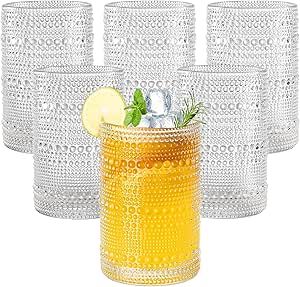 Amyoole 15oz Hobnail Drinking Glasses Set of 6,Clear Vintage Glassware Embossed Water Tumbler,Cocktail Glass Cups for Beer,Whiskey,Juice and Various Mixed Drinks Beer Cocktail, Drinking Glasses Set, Vintage Drinking Glasses, Glassware Drinking, Drinkware Sets, Beer Cocktails, Old Fashioned Glass, Glass Cups, Bar Glassware