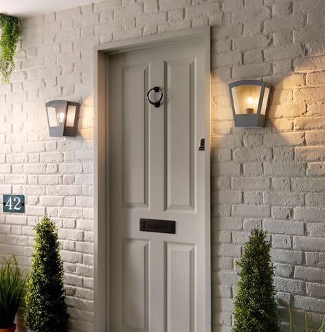 Front Door Lighting Exterior, Front Door Lights, Farm Exterior, Bbq Wall, Small Wall Lights, Front Door Lighting, Door Lights, Garden Wall Lights, Porch Lights