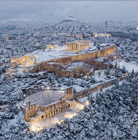 Snow In Greece, Ancient Greece Aesthetic, Athens Acropolis, Rome Antique, Ancient City, Acropolis, Ancient Architecture, Athens Greece, Greece Travel