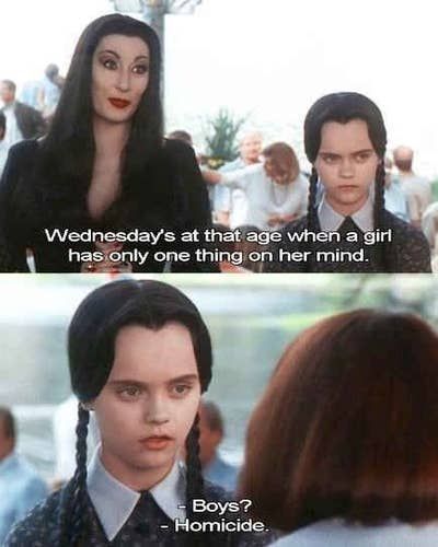 Wednesday Addams Tumblr, Family Values Quotes, Maya Adler, Creepy Questions, Addams Family Quotes, Addams Family Values, Fun Room, Better Off Dead, Addams Family Costumes