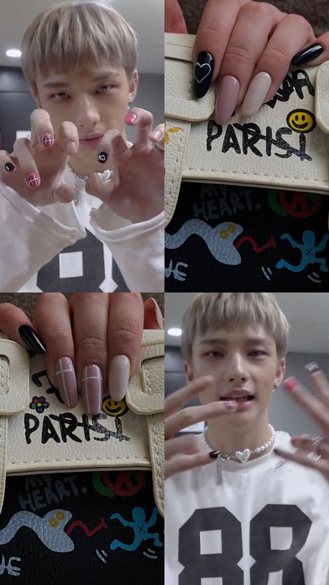 nails k-pop Kpop Nail Ideas Straykids, K Pop Nails Skz, Hyunjin Nails Designs, K Pop Idol Nails, Kpop Graffiti, Straykids Nails Designs, Hyunjin Nails, Straykids Nails, Ateez Nails