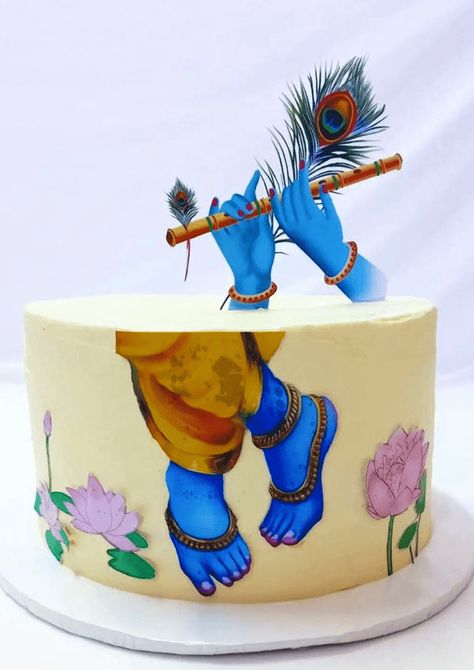 Janamasthami Cake Ideas, Cake For Krishna Birthday, Dahi Handi Cake Design, Janmastami Cake Ideas, Krishna Theme Cake Ideas, Krishna Cake Topper Printable, Janmastmi Cake Design, Janmashtami Cake Ideas Simple, Janmashtami Cake Design