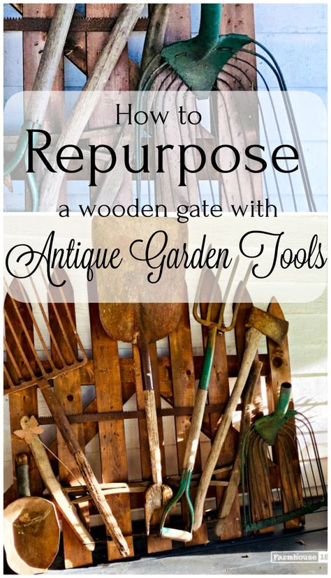 Yard Art From Old Garden Tools, Repurposed Garden Tools, Garden Rake Decor, Old Garden Tools Repurposed, Repurpose Old Tools, Old Tools Decor Ideas, Repurposed Tools, Rake Decor, Vintage Garden Tools