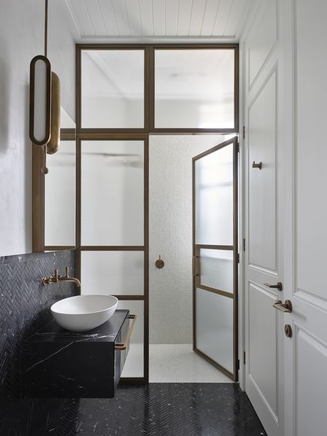 Oak House by Alexander & Co | Australian Interiors | est living Bronze Shower Door, Oak House, Brass Bathroom, Bathroom Trends, Style Deco, Wet Rooms, House Bathroom, Bathroom Space, Shower Design