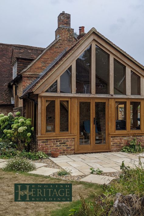 Oak Frame Home Extension Oak Frame House Interiors, Oak Framed Extensions, Home Extensions, Oak Frame House, Home Extension, Modern Family Home, Riverside House, Modern Extension, Traditional Houses