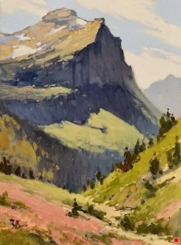 Meadow at Weeping Wall, Glacier National Park by Brian Blood Oil ~ 12 x 9 Arty Ideas, Optical Illusion Drawing, Oil Painting Pictures, Magic Mountain, Oil Painting Inspiration, Western Landscape, Blood Art, Impressionist Landscape, Amazing Paintings