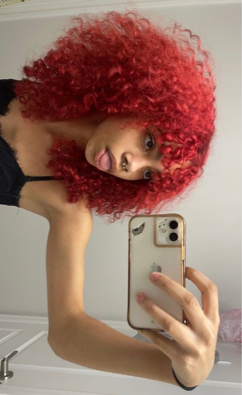 Red Curly Hair Black Women, Bright Red Curly Hair, Long Red Curly Hair, Bright Red Hair Dye, Wild Curly Hair, People With Red Hair, Red Hair Inspiration, Poofy Hair, Dyed Curly Hair