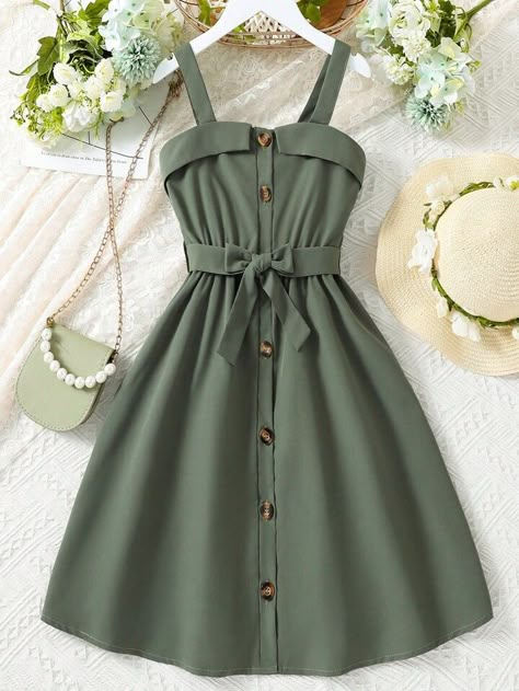 Free Returns ✓ Free Shipping✓. SHEIN Kids FANZEY Tween Girl Button Front Belted Cami Dress- Tween Girls Dresses at SHEIN. 파티 드레스, Cute Dress Outfits, Everyday Fashion Outfits, Quick Outfits, Classy Casual Outfits, Easy Trendy Outfits, Classy Casual, Simple Trendy Outfits