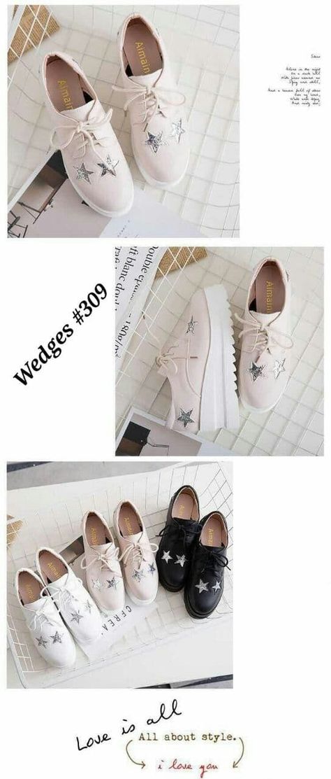 Sepatu wanita Wedges Korea #309 Tinggi 8cm Berat 750gram 3 wrn Putih, beige, hitam Baham kulit Size insole 36 : 23cm 37 : 23.5cm 38 : 24cm 39 : 24.5cm Harga: Rp. 265.000 Hak Tinggi, Style Korea, Korea Style, Ootd Hijab, Korea Fashion, Golden Goose Sneaker, Korean Fashion, Wedges, Sandals