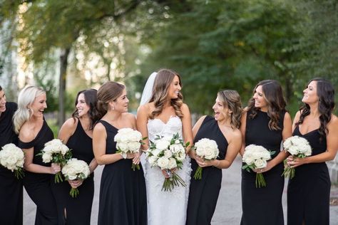 Bridesmaid Dress Ideas, Black Bridesmaid Dress, White Bouquets, Bridesmaid Bouquet White, Black Bridesmaid, Groomsmen Outfits, Nye Wedding, Black Bridesmaids, Palm Beach Wedding