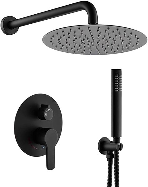 Black Shower Fixtures, Rain Shower Head With Handheld, Black Bathroom Fixtures, Black Shower Faucet, Shower Head With Handheld, Rain Shower System, Brass Kitchen Faucet, Waterfall Shower, Shower Fixtures