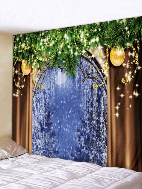 Christmas Wall Tapestry Art Decoration - Christmas Tree Window, Blanket On Wall, Cheap Wall Tapestries, Cheap Wall Decor, Hippie Home Decor, Tapestry Wall Art, Wall Hanging Art, Tapestry Art, 3d Christmas