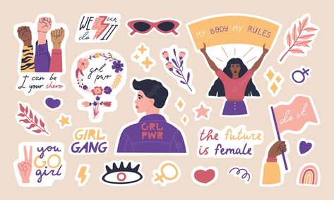 Feminism Symbol, Feminism Stickers, Girl Power Stickers, Quote Symbol, Women Rights, Strong Female Characters, Cartoon Stickers, Strong Girls, Logo Design Template