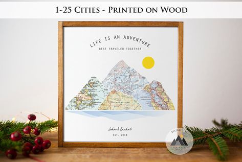 Custom Map Art, Art Couples, Couples Travel, Christmas Engagement, Unique Travel, Mountain Wall, Birthday Gifts For Husband, Travel Map, Gifts Anniversary