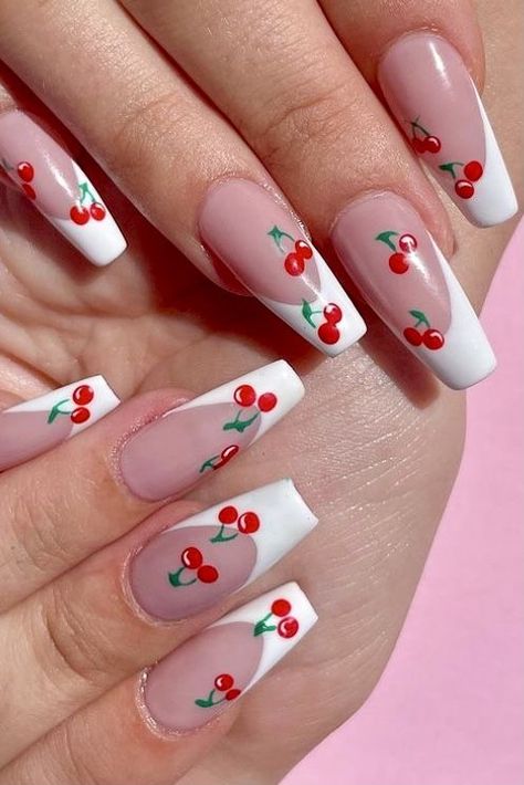 Cherry Nail Art, Cherry Nail, Nail Art Designs For Beginners, Nail 2023, Easy Nail Art Designs, Cherry Nails, Subtle Nails, Best Nail Art, Nails French