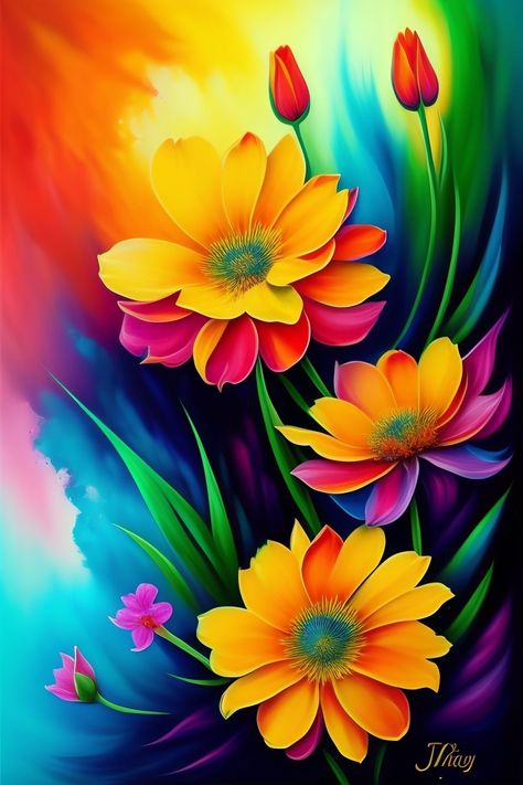 Canvas Abstract Painting Ideas, Acrylic Painting Flowers On Canvas, Wall Flower Painting, Flower Paintings Acrylic, Beautiful Flowers Painting, Colorful Flower Painting, Flowers Canvas Painting, Flower Abstract Painting, Abstract Colorful Art