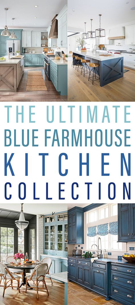 Blue Farmhouse Kitchen, Blue Country Kitchen, Farm Kitchen Ideas, Farmhouse Kitchen Colors, Farmhouse Kitchen Inspiration, White Farmhouse Sink, Blue Farmhouse, Blue Kitchen Cabinets, Cottage Market