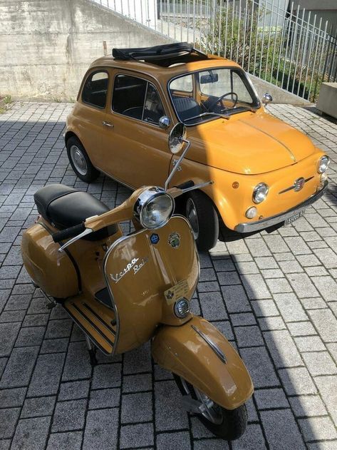 The Vespa is a line of scooters patented on April 23, 1946 by the company Piaggio & Co, S.p.A. The name Vespa, which means "wasp" in Italian, was chosen by Enrico Piaggio. 500 Fiat, Fiat 500 Vintage, Vespa Ape, Vespa 125, Vintage Vespa, Sandakan, Old Vintage Cars, Vespa Scooter, Tiny Cars