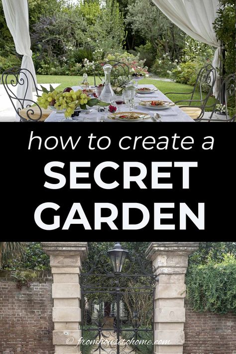 Secret gardens are a beautiful way of garden landscaping that will create your dream garden in your backyard. Find out what you need to include in your garden design (like garden paths and patios) to make your beautiful backyard garden a reality. #fromhousetohome #secretgarden #gardening #gardenideas Secret Garden Design, Secret Garden Ideas, Magical Backyard, Secret Garden Door, Charleston Gardens, Tea Gardens, Backyard Shade, Backyard Plan, A Secret Garden