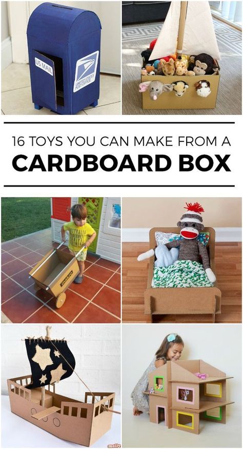 16 Toys You Can Make with an Empty Box Small Cardboard Box Crafts, Buddy Activities, Box Craft Ideas, Diy Karton, Future Generation, Cardboard Box Crafts, Cardboard Toys, Egg Cartons, Toys Diy